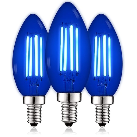 B11 LED Blue Light Bulbs 4.5W 40W Equivalent Colored Glass E12 Candelabra Base, 3PK